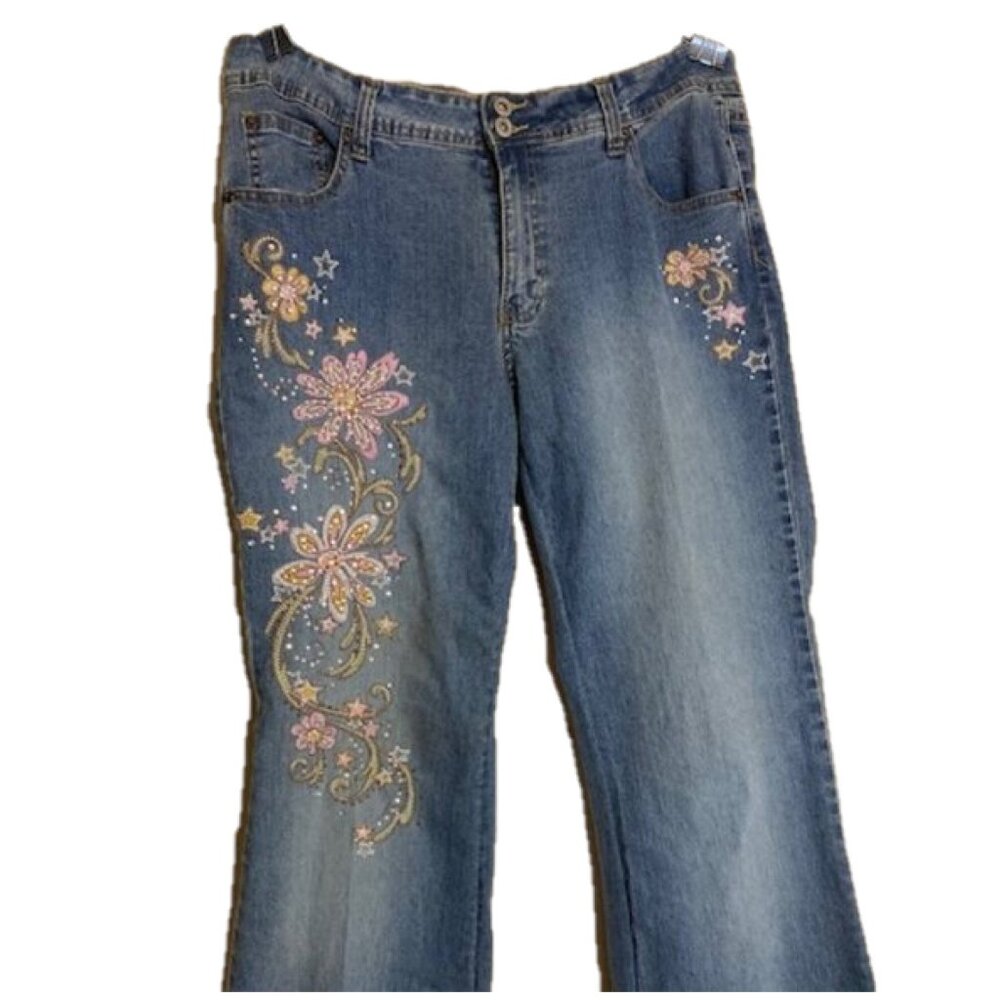 Riders by Lee Embroidered Floral Bootcut Jeans SZ 16M Rhinestone Y2K Western